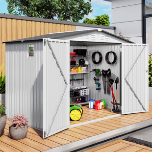 Metal Outdoor Garden Storage Shed, Tool Shed With One Window And Two Lockable Door, Metal Tool Shed For Garden Tool Storage, Bike Storage