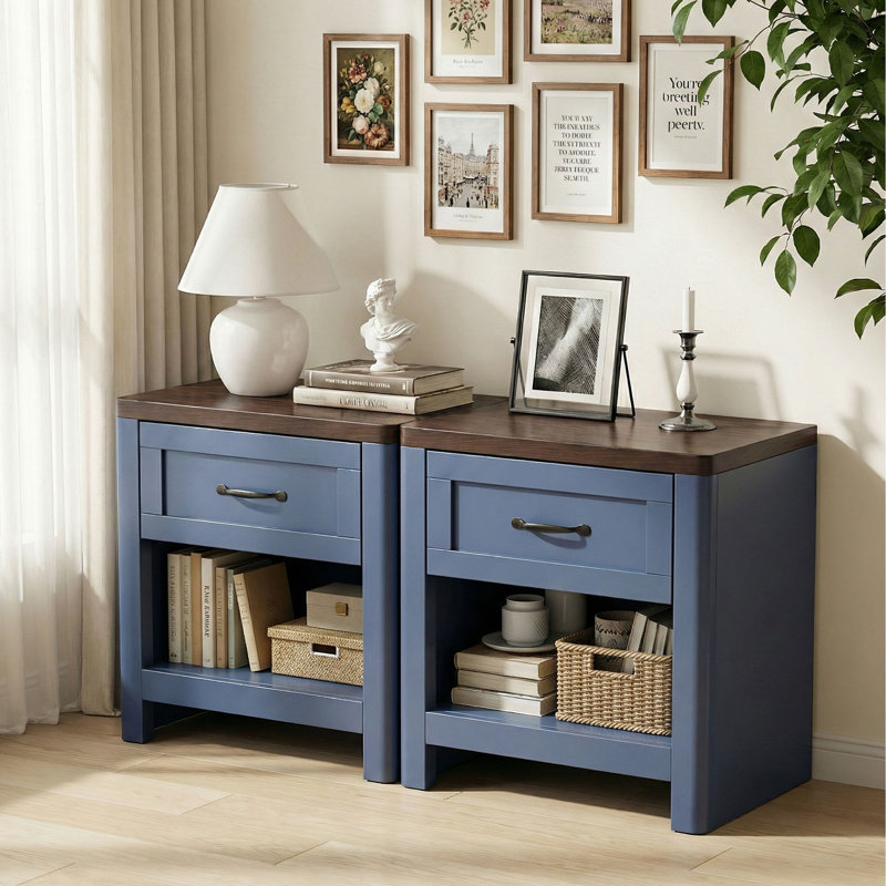 Rustic 2-Piece Nightstand Set with Single Drawer, 1-Drawer