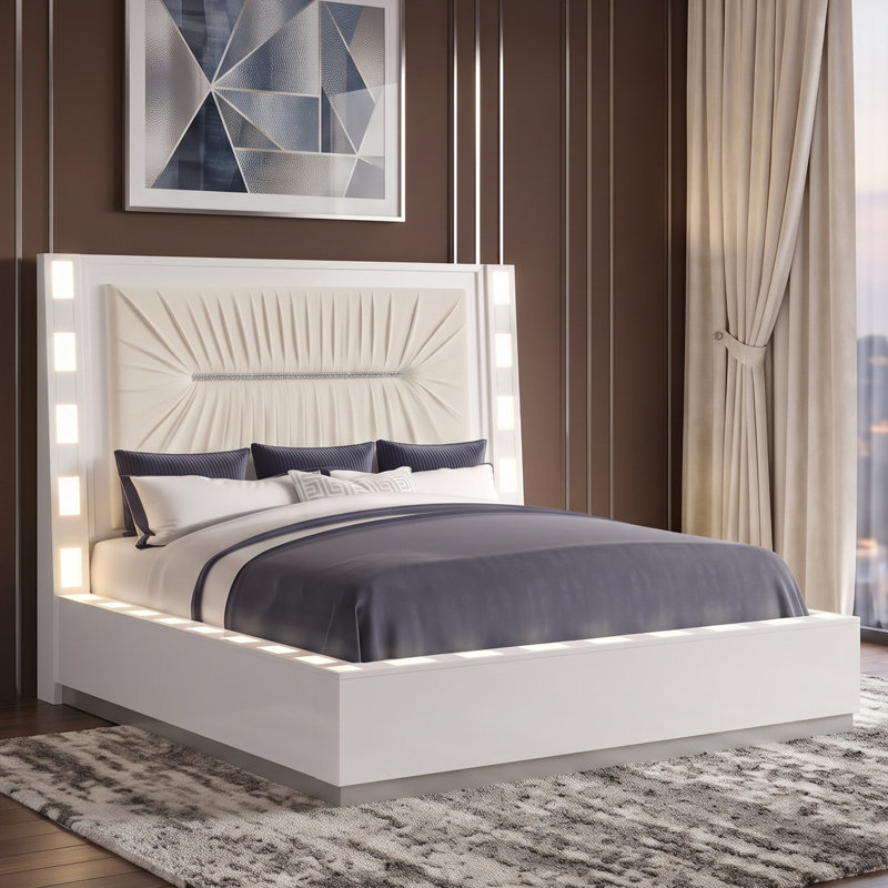 Janata Queen 3PC Bedroom Set Milky White, 3 Pieces: Bed, 2 Nightstands, Queen