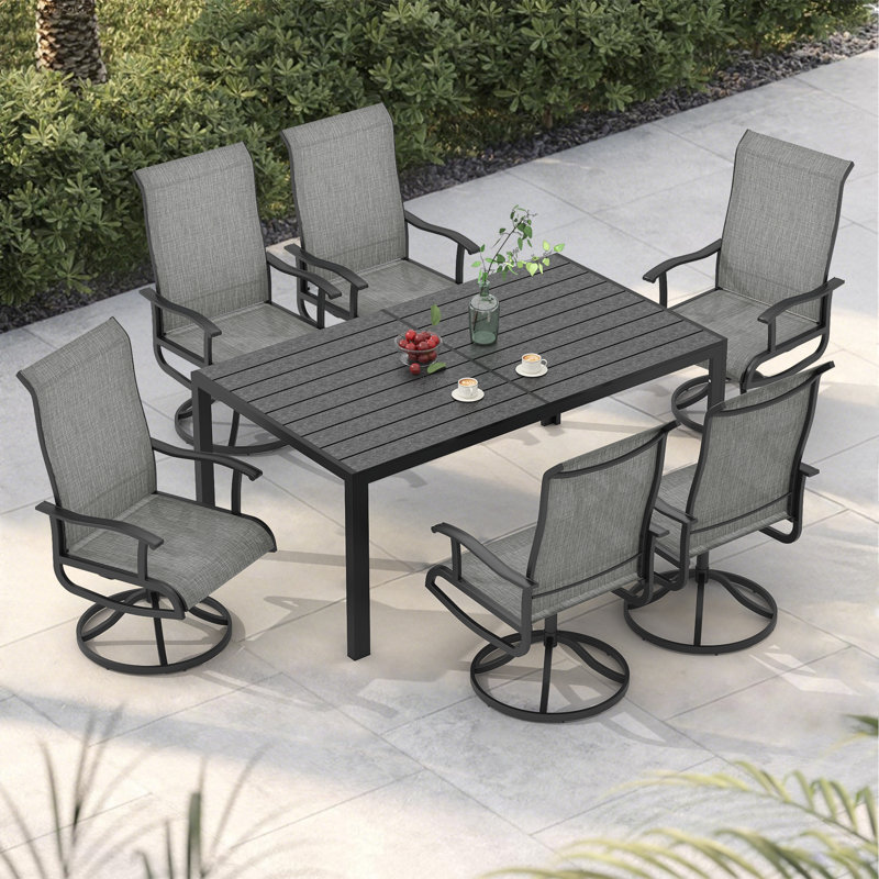 4 - Person Outdoor Patio Dining Set, Breathable PVC-coated polyester Swivel Patio Chairs And Rectangular Dining Table, All Weather Dining Set For Lawn, Garden, Backyard