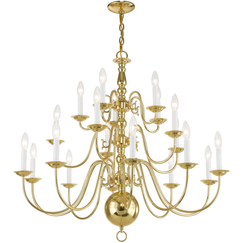 Williamsburgh 20-Light Polished Brass Colonial Chandelier
