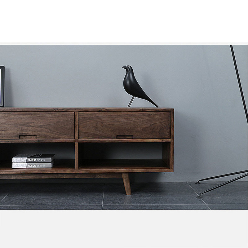 Cabinet audiovisuel noir avec tiroir en noyer