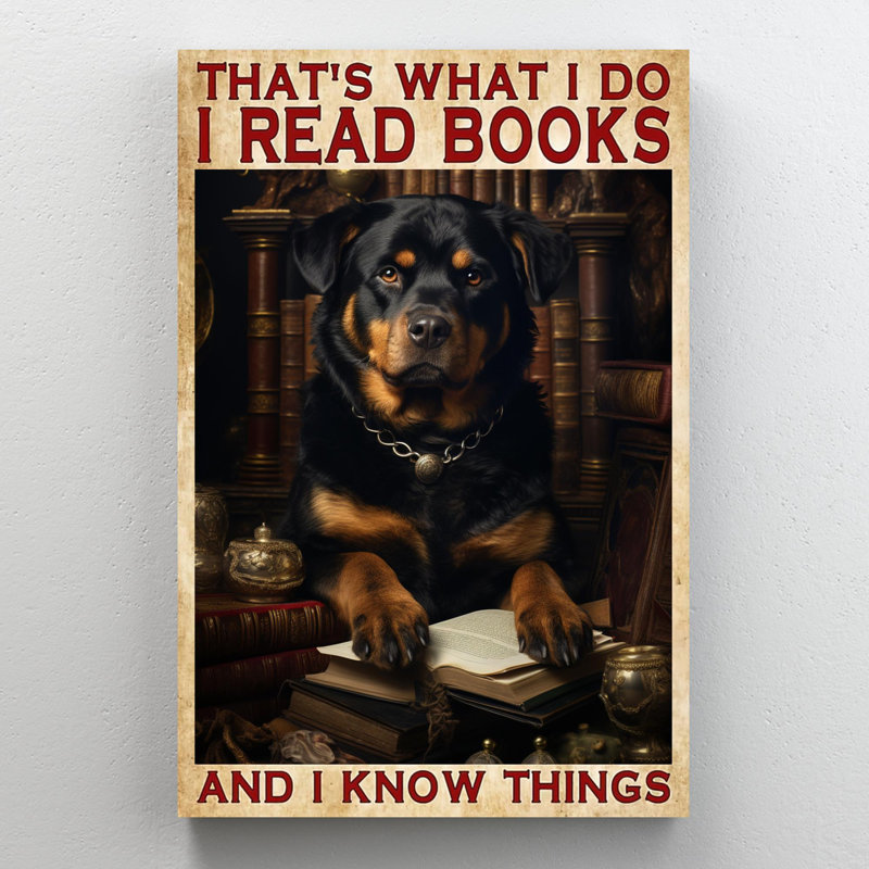 «Rottweiler I Read Livres On Canvas», impression, H 14 po x l 11 po x P 1,25 po