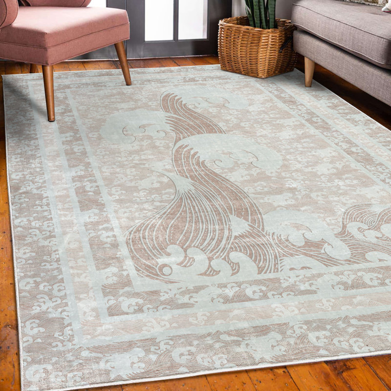 Tapis taupe chaud / bleu bébé, Rectangle 5 pi 2 po x 7 pi 6 po