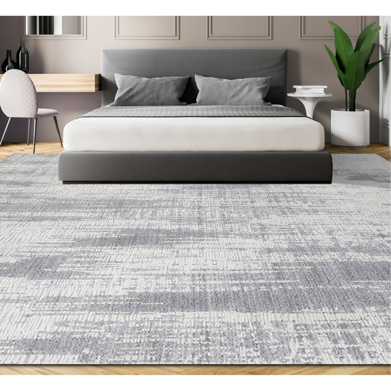 Abstract Area Rug in Silver, Rectangle 4' x 6'