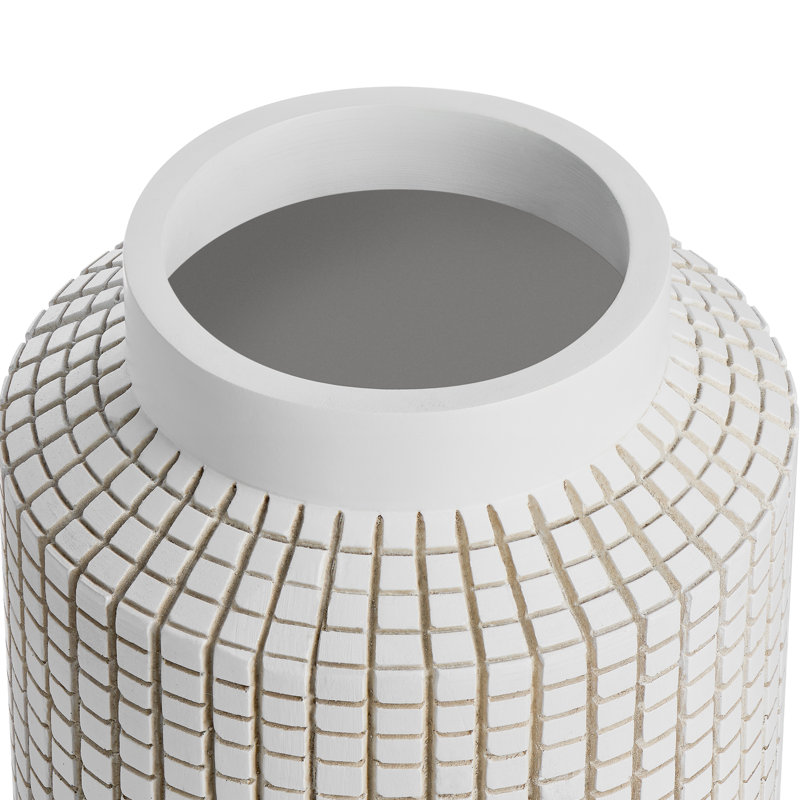 Ladainian 21" Handmade White Textured Grid Resin Floor Vase, 21'' H x 6'' W x 6'' D