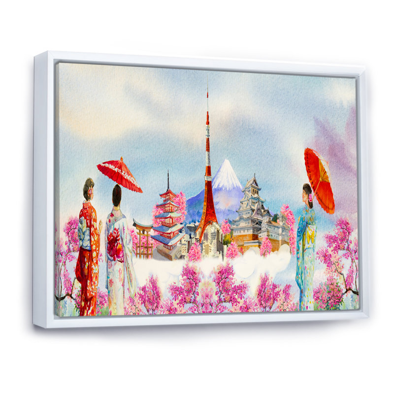 Célèbre points de repère du Japon II - reproduction sur toile avec cadre flottant, H 16 po x l 32 po x P 1 po