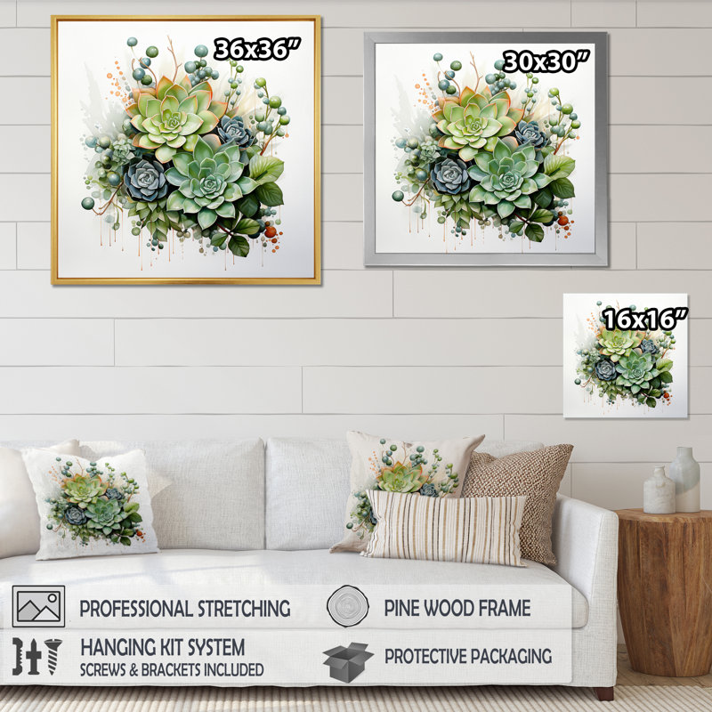 Green Succulents Flowers Serene Succulents VII - Floral Wall Art Prints, H 24 po x l 24 po x P 1 po, Cadre flottant noir