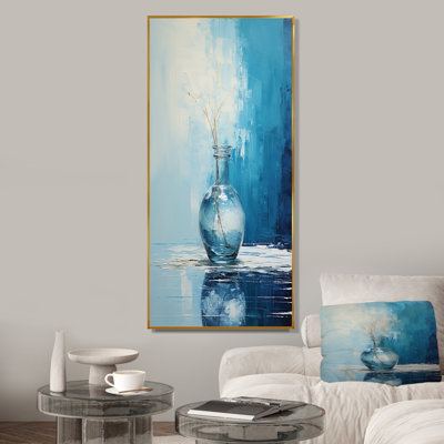 Vase de poterie bleu et blanc Boho