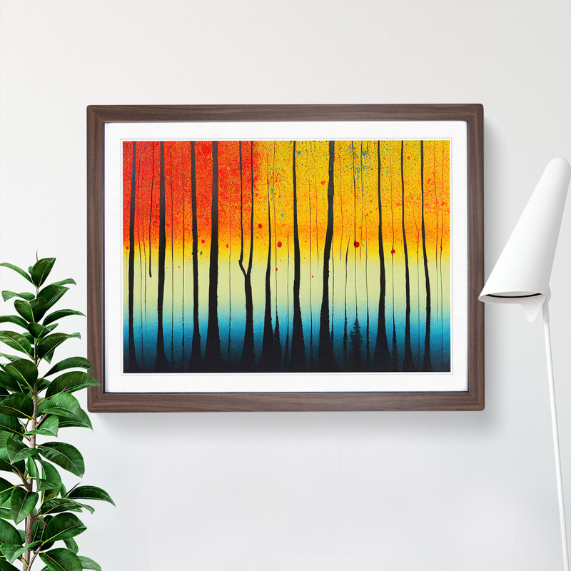 Summer Forest Paint Splatter Vol.4 Abstract - Single Picture Frame Painting, 46cm H x 64cm W x 2cm D, Walnut Framed