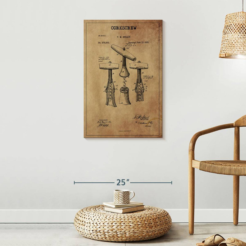 Tire-bouchon breveté sur toile, H 30 po x l 20 po x P 1,25 po
