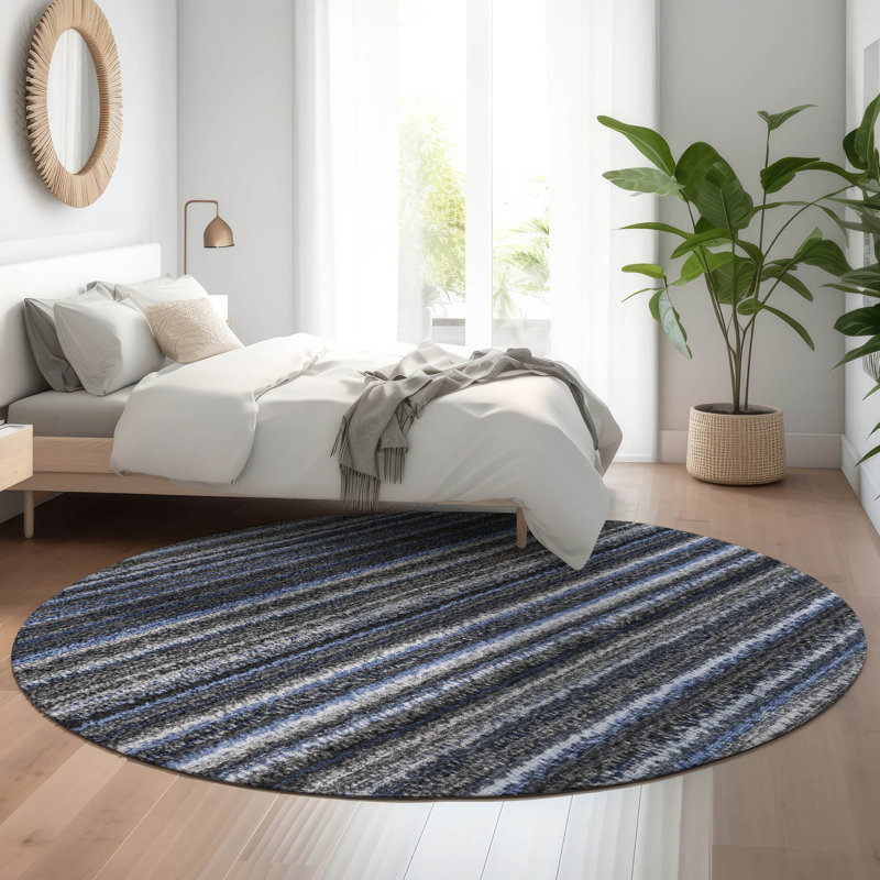 Premium Machine Washable Cerrito AMF598 Blue Rug, Round 8'