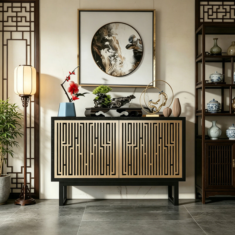Buffet luxueux rétro de style chinois, 35.4" H x 47.2" W x 15.7" D