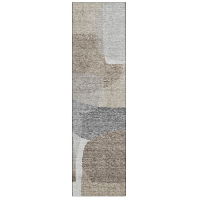 Machine Washable Indoor/Outdoor Xhevrie Taupe Rug, Runner 2'3" x 7'6"