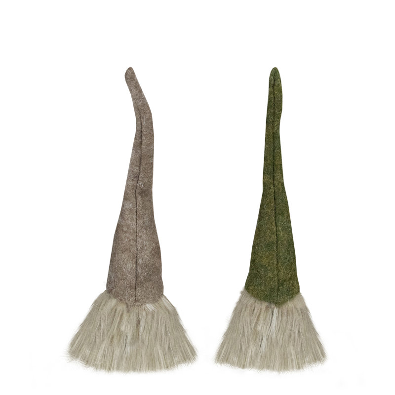 Nordic Christmas Gnome Figurines with Green and Brown Felt Hats - Set of 2