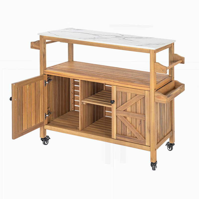 Chariot de bar en bois d'acacia