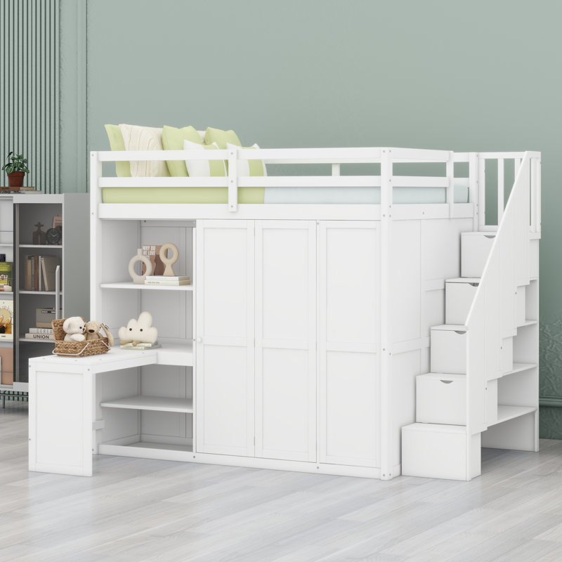 Lit mezzanine avec garde-robe, Blanc
