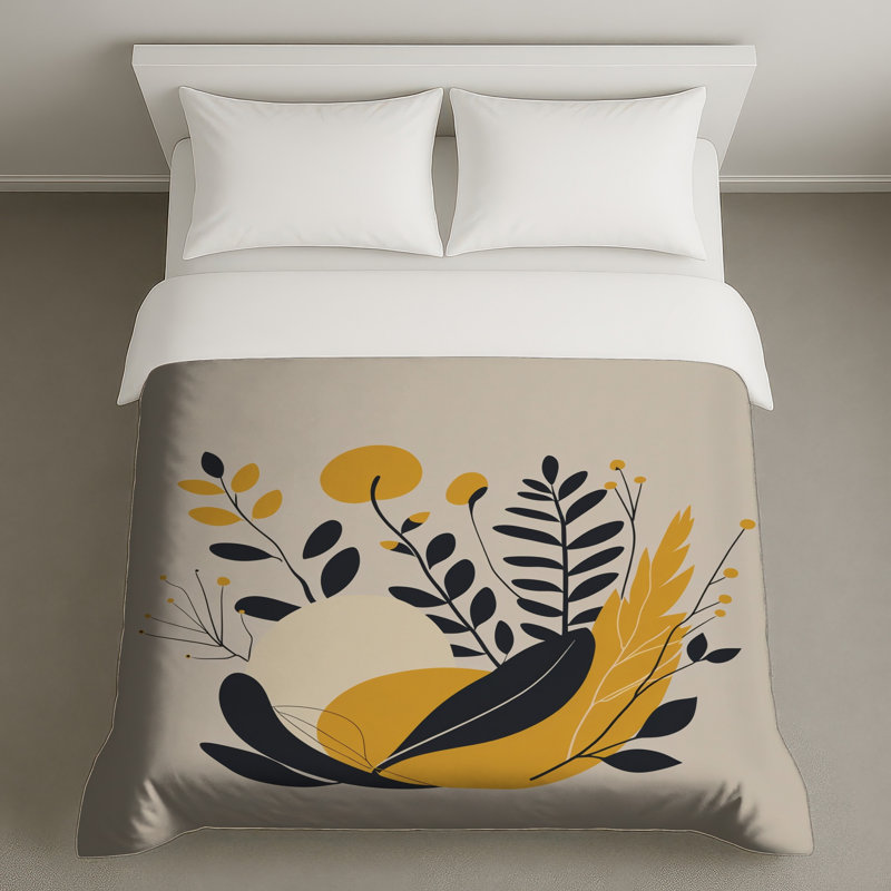 Housse de couette abstrait à motif de feuilles abstraites, Très grand lit
