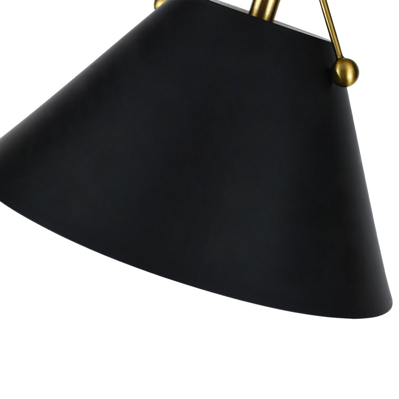 Luminaire suspendu conique à 1 lumière avec accents en fer forgé, Noir