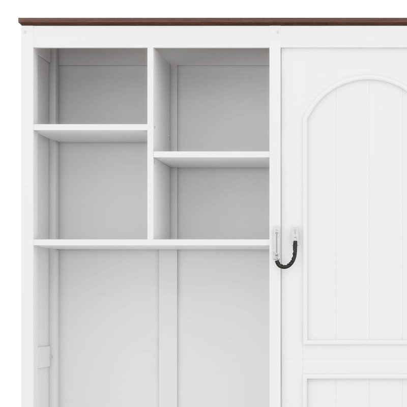 Queen Murphy Bed with Multi-Layer Storage Cabinet & Bookcase,Wood Foldable Space Saving Wall Bed, Multi Vertical Murphy Bed for Guest Room