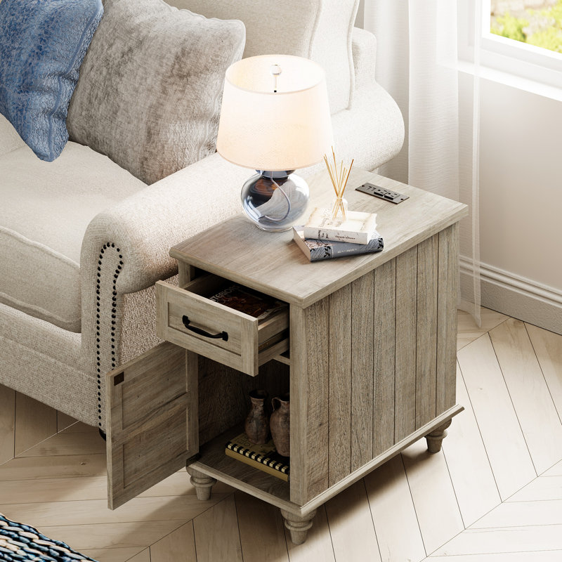 Scarlett 24.4'' tall End Table with Storage and Built-In Outlets, Gray