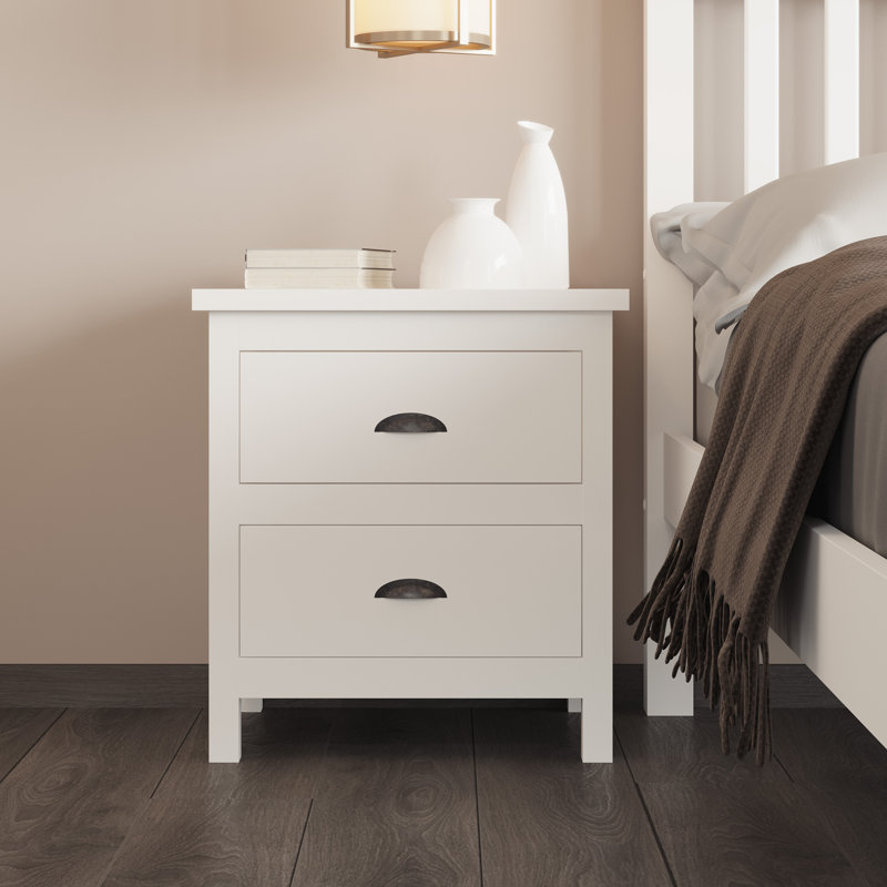 Solid Wood Night Stand, Bedside Table, End Table, Desk with Drawers for Living Room, Bedroom, White