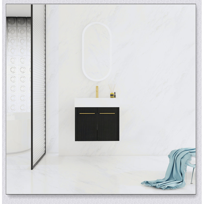 Meuble-lavabo mural 24 po avec lavabo, vasque en résine à bords épais