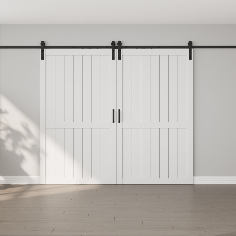 Porte de grange coulissante double 84 po H, 96 po x 84 po, Blanc, Standard