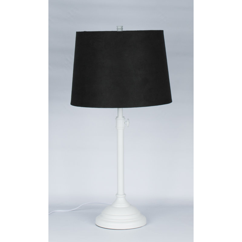 Caitlynne Metal Table Lamp, Black Suede, White