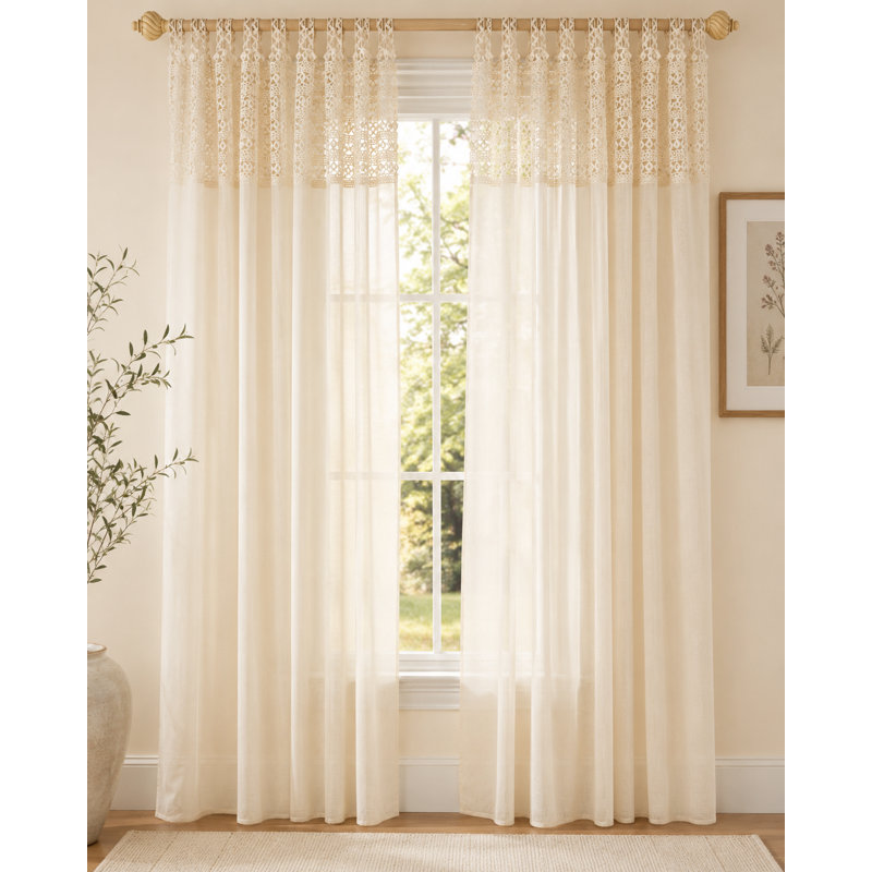 Shirl Sheer Curtain Single Panel, Ivory, 52" W x 120" L