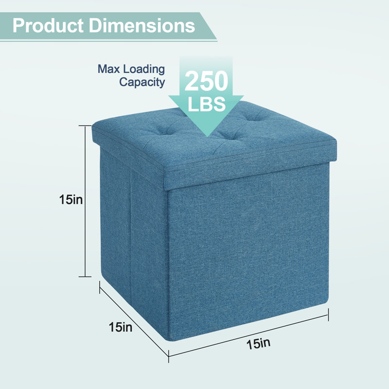 Trautman Upholstered Ottoman, Blue Polyester Blend