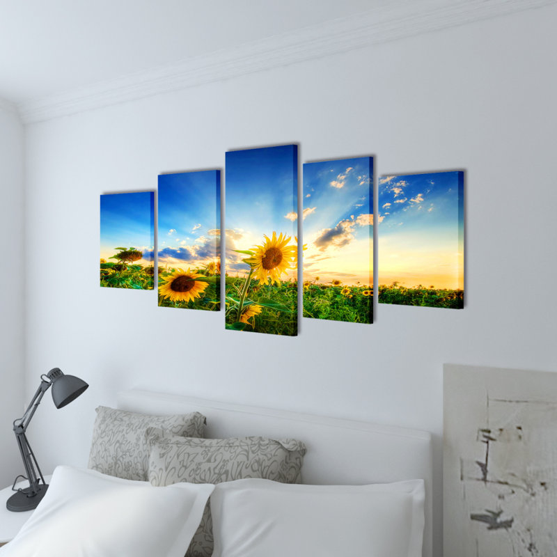 Sunflowers - 5 Piece Wrapped Canvas Print, 100cm H x 200cm W x 1.8cm D