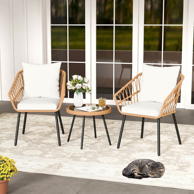 Ensemble bistro 3 pièces avec cadre en métal robuste pour balcon et bord de piscine
