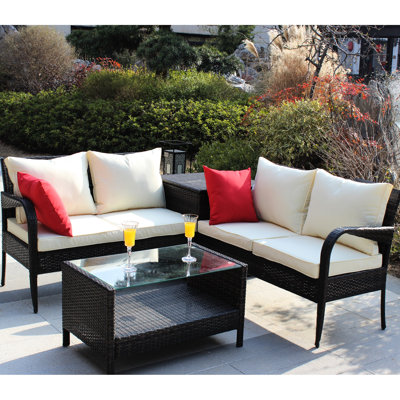 Meuble de patio brun 4 pièces avec boîte de rangement modulaire et 4