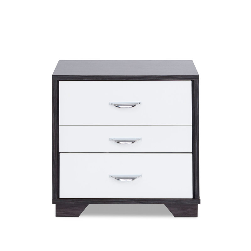 White & Black Accent Table With 3 Drawers, 40Lbs Weight Capacity On Top, Wood Construction Modern Rectangular Nightstand In Black, 3 Cabinet, And Pb