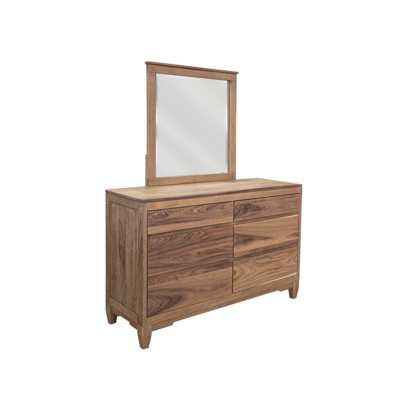 Commode double en bois massif à 6 tiroirs de 56,25 po Katriana (MIROIR NON INCLUS)