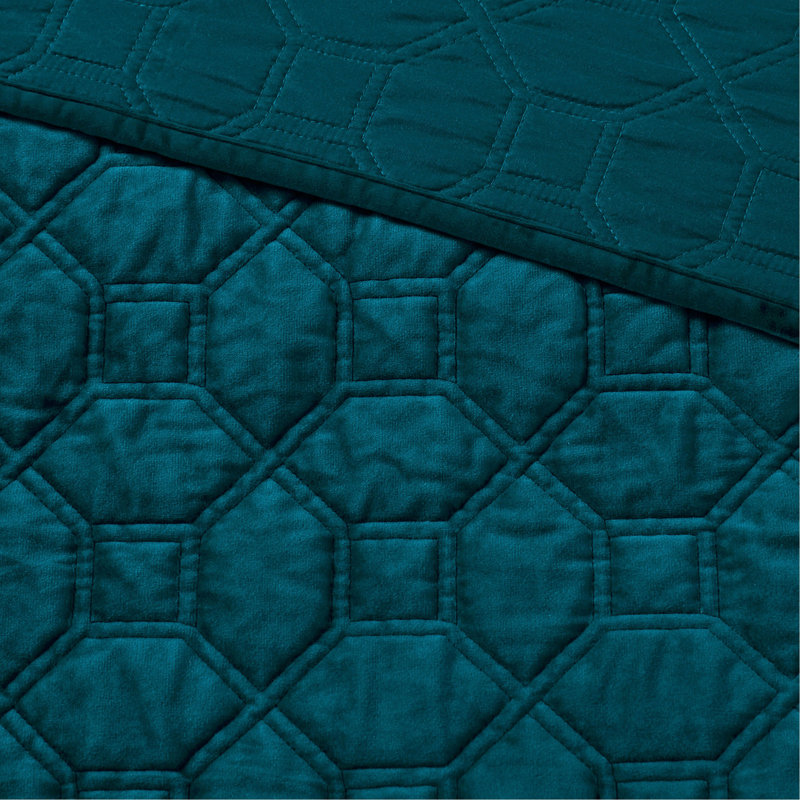 3 Piece Velvet Quilt Set Teal