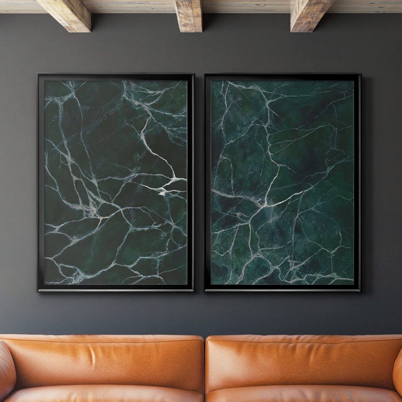Jade Marble I, ensemble de 2 reproductions encadrées sur toile, H 42,5 po x l 61 po, Noir