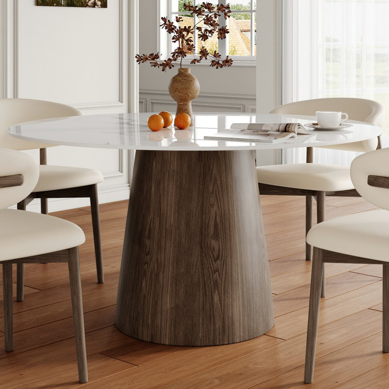 Ensemble de table de salle à manger à piédestal de taille moyenne avec chaises ergonomiques en similicuir, Snow