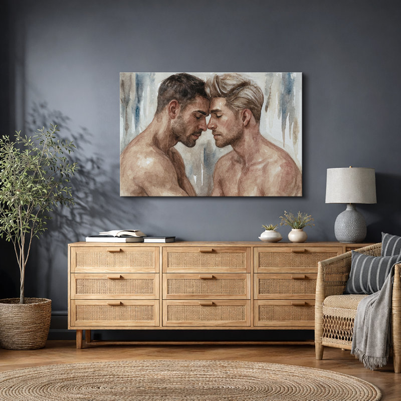 Romantic Couple Portrait Artwork, Bedroom Pictures, Framed Canvas Giclee Print Wall Art, Wrapped Canvas, 16" H x 24" W