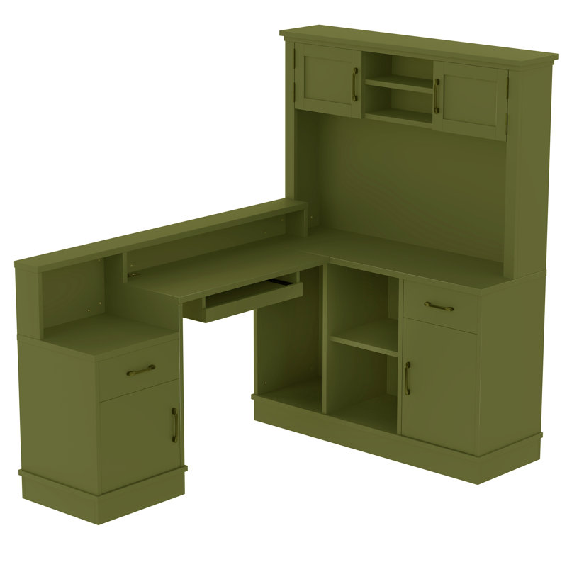 Bureau de direction en L 76,7 po avec tiroirs, Vert
