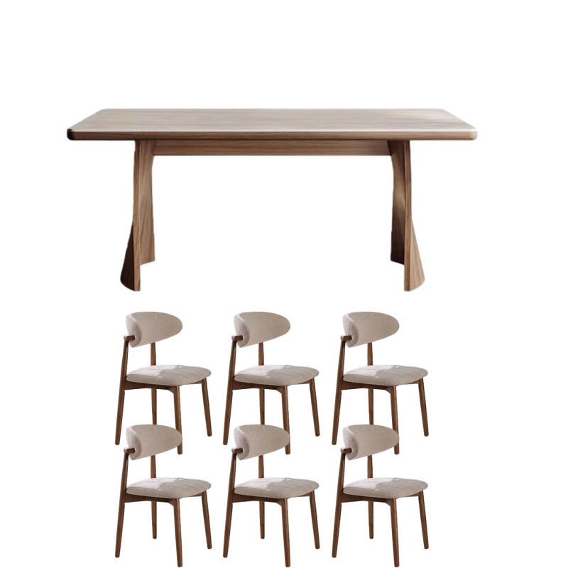 Table de salle à manger Vintage, H 29,5 po x l 51,2 po x P 31,5 po, 7 pièces : table, 6 chaises