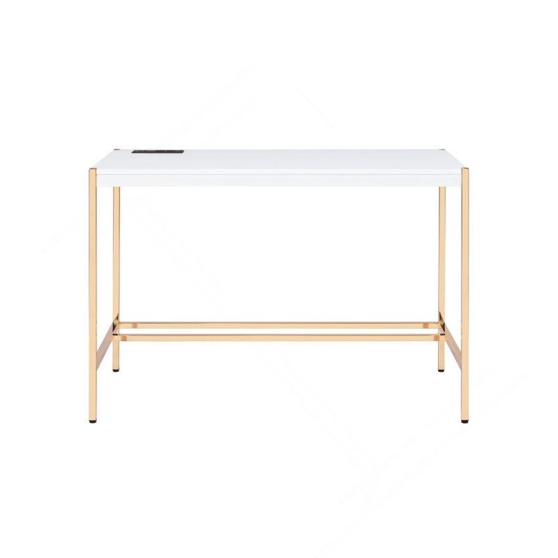 Gold Writing Desk With USB Ports, Gray