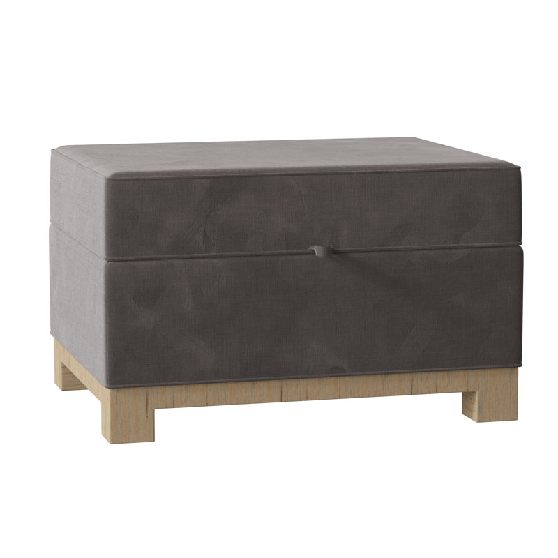 Repose-pieds rectangulaire avec rangement Brandes, Velours gris anthracite, Acajou