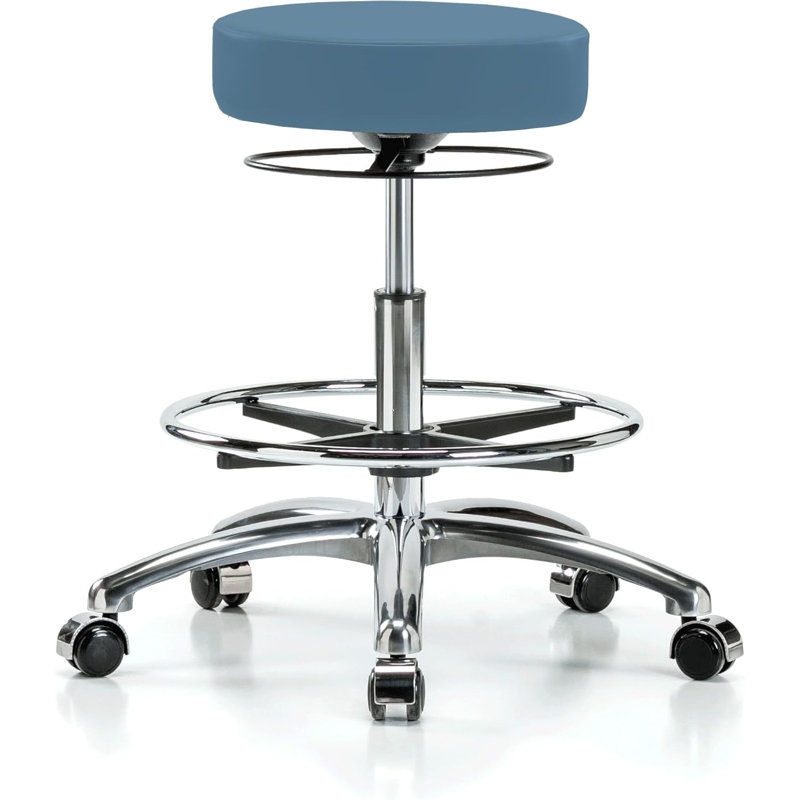 Tabouret réglable en hauteur avec anneau de pied PERCH | Hauteur du banc élevé: 25 à 35 po, Noir, Vinyl bleu colonial