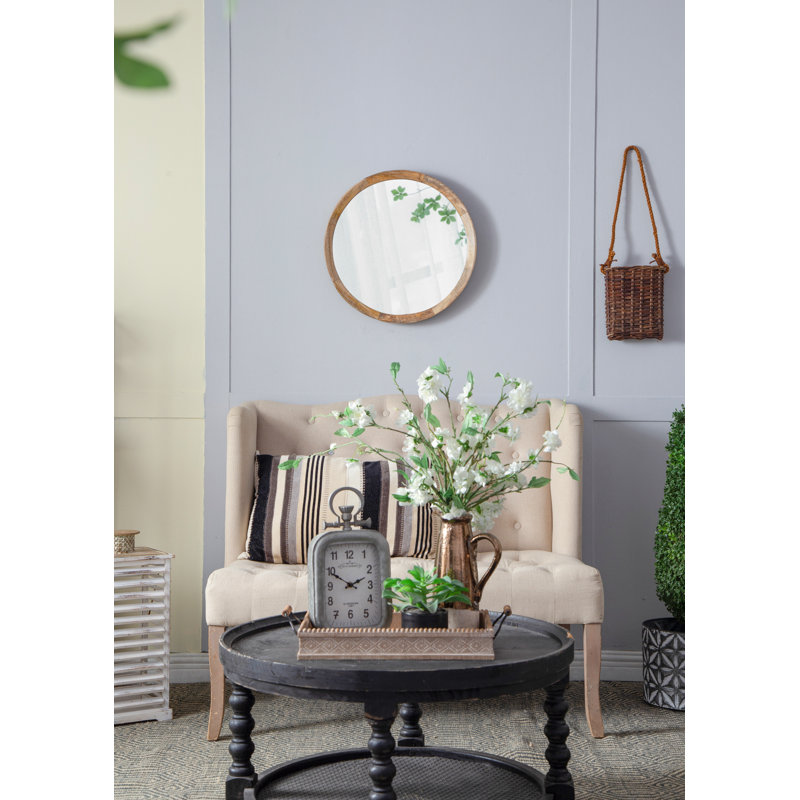 D20x1,5 "Miroir mural style transitionnel en bois de manguier, Naturel, Rond, 19.8" x 19.8"