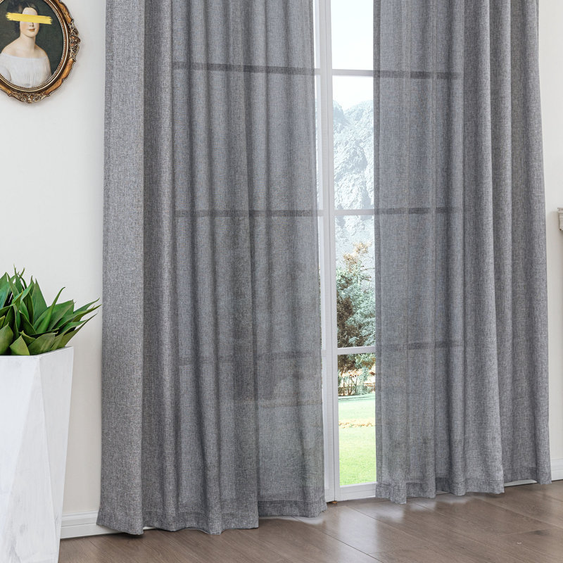 Paire de rideaux semi-transparents Dabachi, L 52 po x L 108 po, Gris clair