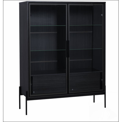 Vitrine lumineuse moderne de 51,2 po avec porte en verre trempé et pieds en métal Modern Minimalist, parfaite pour le salon, le bureau ou le bureau, noir