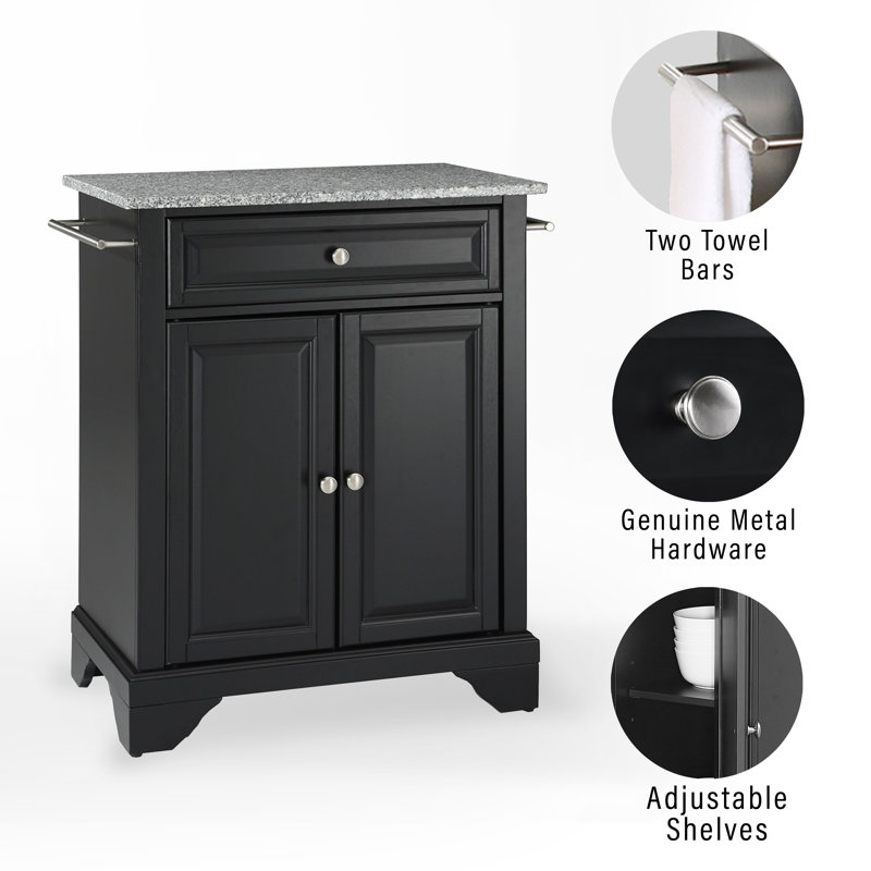 Chariot de cuisine avec plateau en granite Hedon, Noir