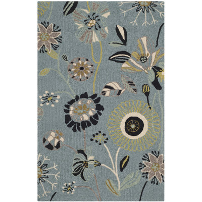 Doyle Floral Handmade Hooked Blue Area Rug